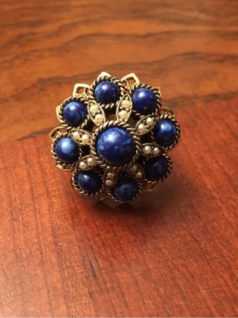 Blue Pearl Starburst Ring